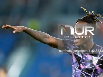 Nico Williams of Athletic Club gestures during the UEFA Europa League 2024/25 League Phase MD1 match between AS Roma and Athletic Club at St...