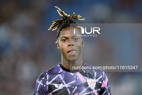 Nico Williams of Athletic Club looks on during the UEFA Europa League 2024/25 League Phase MD1 match between AS Roma and Athletic Club at St...