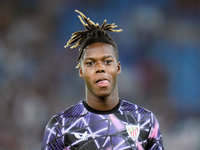 Nico Williams of Athletic Club looks on during the UEFA Europa League 2024/25 League Phase MD1 match between AS Roma and Athletic Club at St...