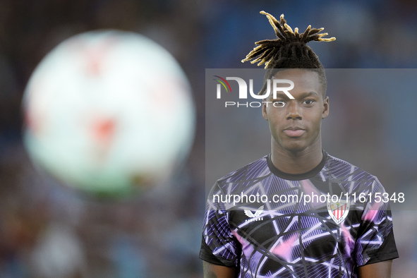 Nico Williams of Athletic Club looks on during the UEFA Europa League 2024/25 League Phase MD1 match between AS Roma and Athletic Club at St...