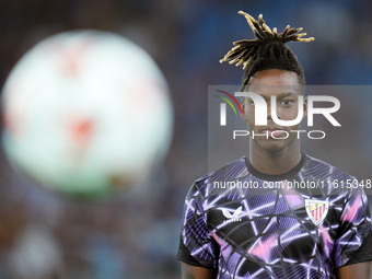 Nico Williams of Athletic Club looks on during the UEFA Europa League 2024/25 League Phase MD1 match between AS Roma and Athletic Club at St...