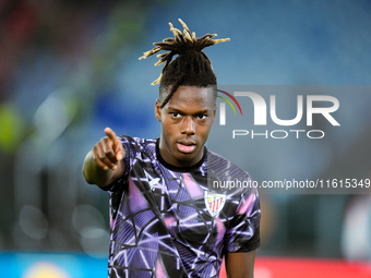 Nico Williams of Athletic Club gestures during the UEFA Europa League 2024/25 League Phase MD1 match between AS Roma and Athletic Club at St...