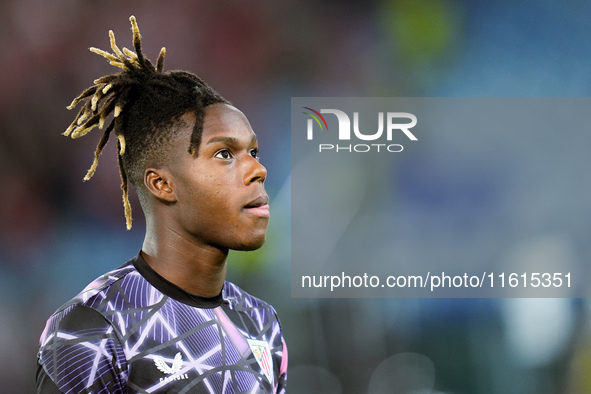 Nico Williams of Athletic Club looks on during the UEFA Europa League 2024/25 League Phase MD1 match between AS Roma and Athletic Club at St...