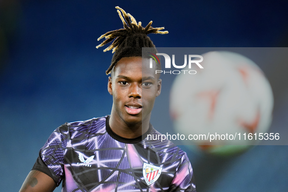 Nico Williams of Athletic Club looks on during the UEFA Europa League 2024/25 League Phase MD1 match between AS Roma and Athletic Club at St...