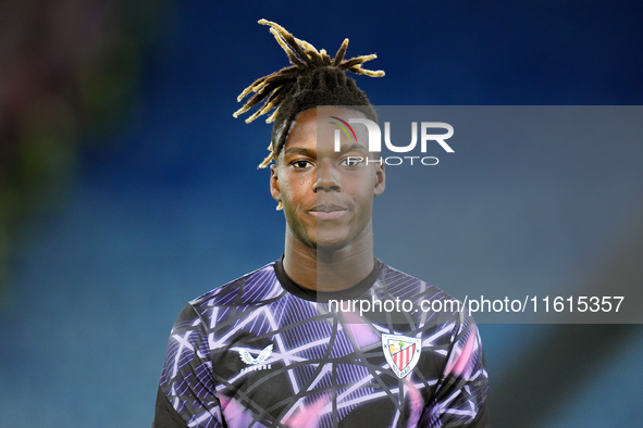 Nico Williams of Athletic Club looks on during the UEFA Europa League 2024/25 League Phase MD1 match between AS Roma and Athletic Club at St...