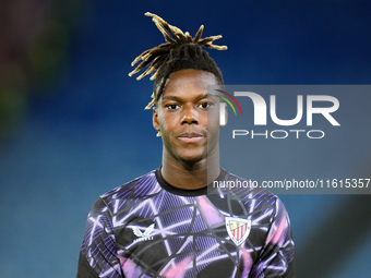 Nico Williams of Athletic Club looks on during the UEFA Europa League 2024/25 League Phase MD1 match between AS Roma and Athletic Club at St...