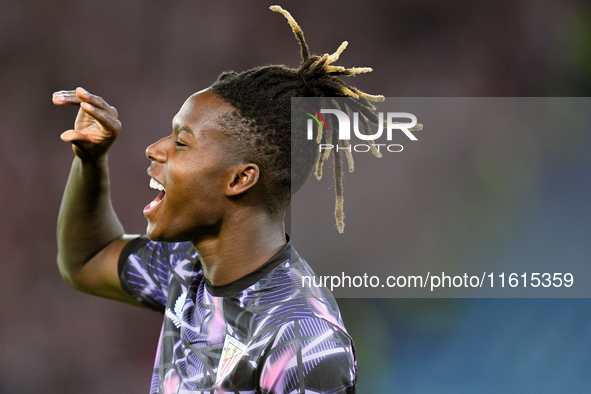 Nico Williams of Athletic Club reacts during the UEFA Europa League 2024/25 League Phase MD1 match between AS Roma and Athletic Club at Stad...