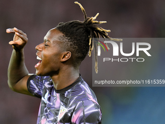 Nico Williams of Athletic Club reacts during the UEFA Europa League 2024/25 League Phase MD1 match between AS Roma and Athletic Club at Stad...