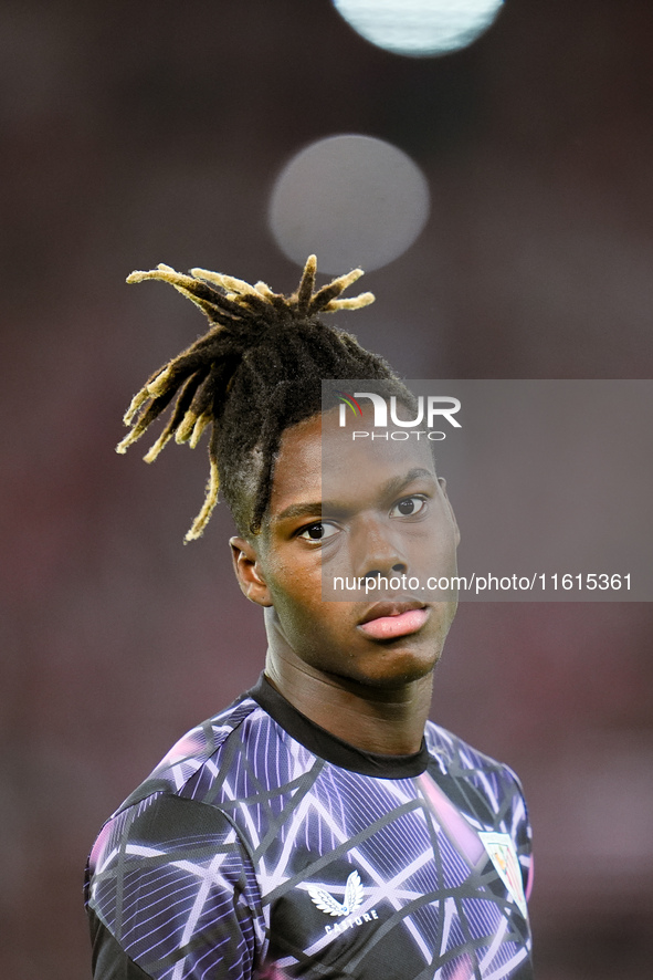 Nico Williams of Athletic Club looks on during the UEFA Europa League 2024/25 League Phase MD1 match between AS Roma and Athletic Club at St...