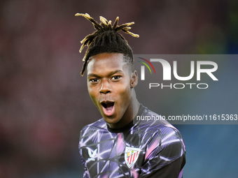 Nico Williams of Athletic Club looks on during the UEFA Europa League 2024/25 League Phase MD1 match between AS Roma and Athletic Club at St...