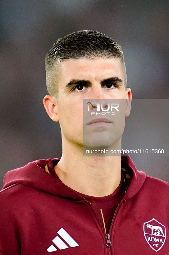 Gianluca Mancini of AS Roma looks on during the UEFA Europa League 2024/25 League Phase MD1 match between AS Roma and Athletic Club at Stadi...