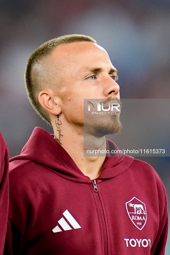 Angelino of AS Roma looks on during the UEFA Europa League 2024/25 League Phase MD1 match between AS Roma and Athletic Club at Stadio Olimpi...