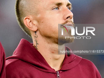 Angelino of AS Roma looks on during the UEFA Europa League 2024/25 League Phase MD1 match between AS Roma and Athletic Club at Stadio Olimpi...