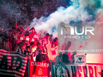 Supporters of Athletic Club during the UEFA Europa League 2024/25 League Phase MD1 match between AS Roma and Athletic Club at Stadio Olimpic...