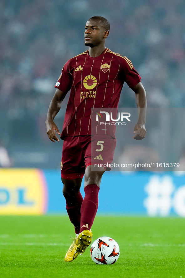 Evan Ndicka of AS Roma during the UEFA Europa League 2024/25 League Phase MD1 match between AS Roma and Athletic Club at Stadio Olimpico on...