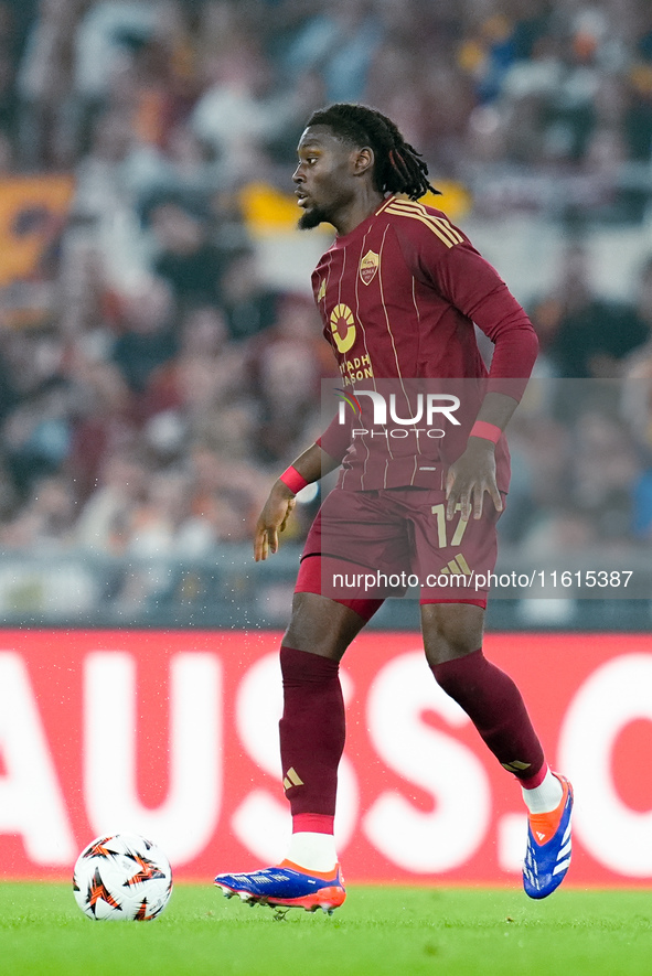 Manu Kone' of AS Roma during the UEFA Europa League 2024/25 League Phase MD1 match between AS Roma and Athletic Club at Stadio Olimpico on S...