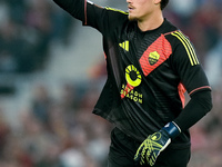 Mile Svilar of AS Roma gestures during the UEFA Europa League 2024/25 League Phase MD1 match between AS Roma and Athletic Club at Stadio Oli...