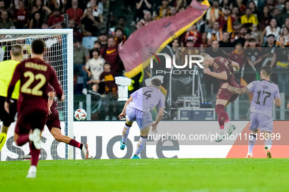 Artem Dovbyk of AS Roma scores first goal during the UEFA Europa League 2024/25 League Phase MD1 match between AS Roma and Athletic Club at...