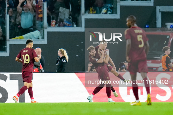 Artem Dovbyk of AS Roma celebrates after scoring first goal during the UEFA Europa League 2024/25 League Phase MD1 match between AS Roma and...