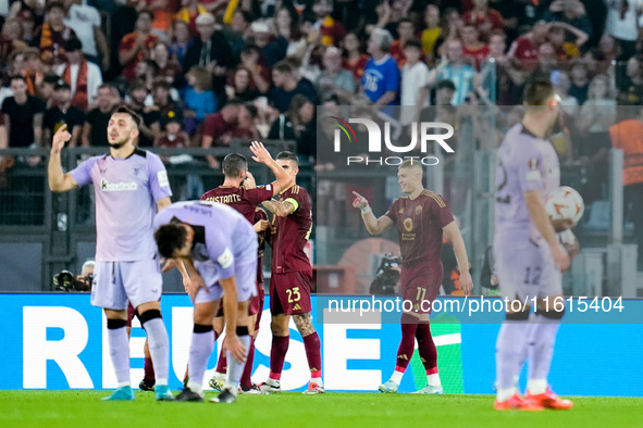 Artem Dovbyk of AS Roma celebrates after scoring first goal during the UEFA Europa League 2024/25 League Phase MD1 match between AS Roma and...