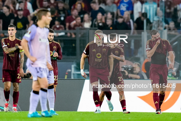 Artem Dovbyk of AS Roma celebrates after scoring first goal during the UEFA Europa League 2024/25 League Phase MD1 match between AS Roma and...