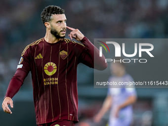 Mario Hermoso of AS Roma gestures during the UEFA Europa League 2024/25 League Phase MD1 match between AS Roma and Athletic Club at Stadio O...