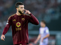 Mario Hermoso of AS Roma gestures during the UEFA Europa League 2024/25 League Phase MD1 match between AS Roma and Athletic Club at Stadio O...