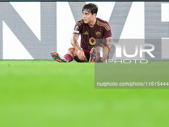 Paulo Dybala of AS Roma lies down injured during the UEFA Europa League 2024/25 League Phase MD1 match between AS Roma and Athletic Club at...