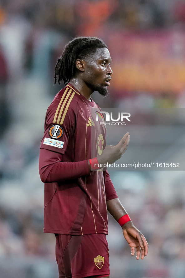 Manu Kone' of AS Roma gestures during the UEFA Europa League 2024/25 League Phase MD1 match between AS Roma and Athletic Club at Stadio Olim...