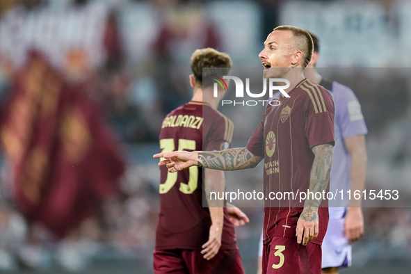 Angelino of AS Roma gestures during the UEFA Europa League 2024/25 League Phase MD1 match between AS Roma and Athletic Club at Stadio Olimpi...