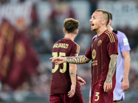 Angelino of AS Roma gestures during the UEFA Europa League 2024/25 League Phase MD1 match between AS Roma and Athletic Club at Stadio Olimpi...