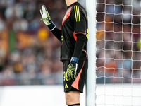 Mile Svilar of AS Roma gestures during the UEFA Europa League 2024/25 League Phase MD1 match between AS Roma and Athletic Club at Stadio Oli...