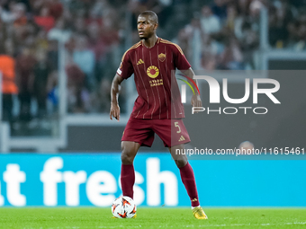 Evan Ndicka of AS Roma during the UEFA Europa League 2024/25 League Phase MD1 match between AS Roma and Athletic Club at Stadio Olimpico on...