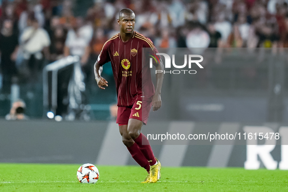 Evan Ndicka of AS Roma during the UEFA Europa League 2024/25 League Phase MD1 match between AS Roma and Athletic Club at Stadio Olimpico on...