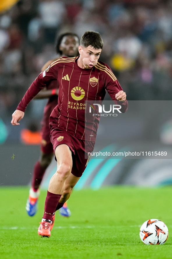 Matias Soule' of AS Roma during the UEFA Europa League 2024/25 League Phase MD1 match between AS Roma and Athletic Club at Stadio Olimpico o...