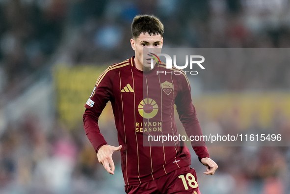 Matias Soule' of AS Roma during the UEFA Europa League 2024/25 League Phase MD1 match between AS Roma and Athletic Club at Stadio Olimpico o...