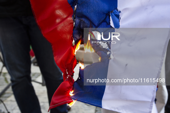 Protests against the Russian invasion of Ukraine take place in front of the Russian Cultural Information Center in Sofia, Bulgaria, on Septe...