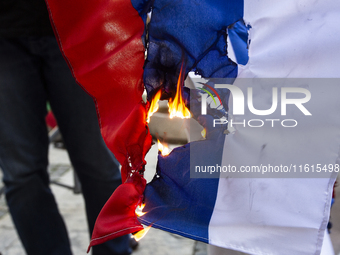 Protests against the Russian invasion of Ukraine take place in front of the Russian Cultural Information Center in Sofia, Bulgaria, on Septe...