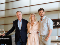 John Crowley, Andrew Garfield, and Fiona Weir attend the photocall for ''We Live in the Time'' during the 72nd San Sebastian International F...