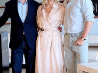 John Crowley, Andrew Garfield, and Fiona Weir attend the photocall for ''We Live in the Time'' during the 72nd San Sebastian International F...