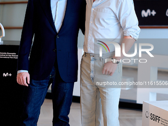 John Crowley and Andrew Garfield attend the photocall for ''We Live in the Time'' during the 72nd San Sebastian International Film Festival...