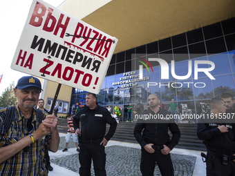 Protests against the Russian invasion of Ukraine take place in front of the Russian Cultural Information Center in Sofia, Bulgaria, on Septe...