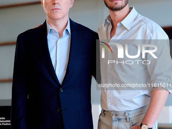 John Crowley and Andrew Garfield attend the photocall for ''We Live in the Time'' during the 72nd San Sebastian International Film Festival...