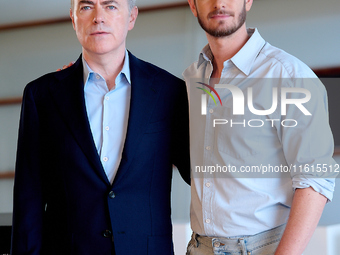 John Crowley and Andrew Garfield attend the photocall for ''We Live in the Time'' during the 72nd San Sebastian International Film Festival...