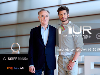 John Crowley and Andrew Garfield attend the photocall for ''We Live in the Time'' during the 72nd San Sebastian International Film Festival...