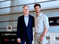 John Crowley and Andrew Garfield attend the photocall for ''We Live in the Time'' during the 72nd San Sebastian International Film Festival...