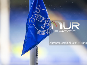 An Everton flag during the Premier League match between Everton and Crystal Palace at Goodison Park in Liverpool, England, on September 28,...