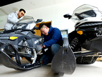 A snowmobile is repaired at the Qilian Mountain ski resort in Zhangye, China, on September 28, 2024. (