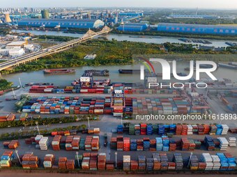 A photo taken on September 28, 2024, shows water transport along the Beijing-Hangzhou Grand Canal in Huai'an, Jiangsu province, China. (