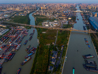 A photo taken on September 28, 2024, shows water transport along the Beijing-Hangzhou Grand Canal in Huai'an, Jiangsu province, China. (